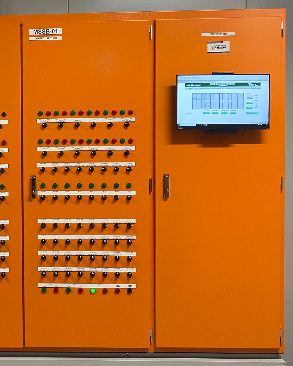 BMS operator touchscreen on a control panel, Horsham Glasshouse
